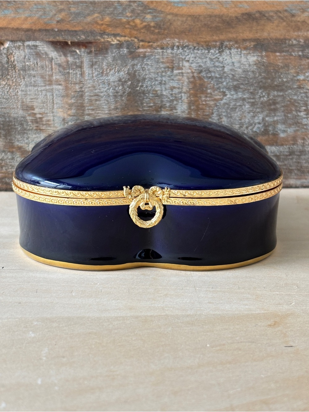 Vintage French Limoges Cobalt Blue Porcelain Trinket Box